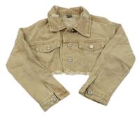 Piesková á crop rifľová bunda s vyšúchaním Shein