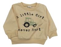 Béžová mikina s traktorom a nápisom