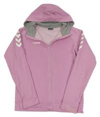 Růžová propínací mikina s logem a kapucí zn.Hummel