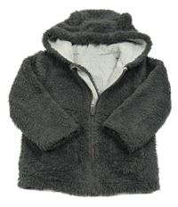 Antracitová chlupatá propínací podšitá mikina s kapucí George