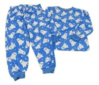 Modro-bílé fleecové pyžamo s duchy 