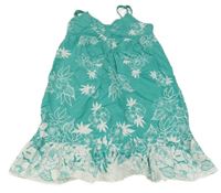 Tyrkysovo-biele kvetované plátenné šaty H&M
