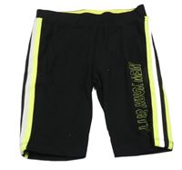 Čierno-bielo-neónově žlté elastické kraťasy s pruhmi a nápisom St. Bernard