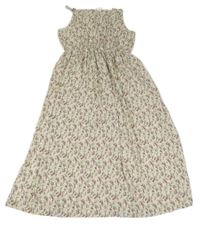 Béžovo-ružovo-zelené kvetované šifónové šaty Shein