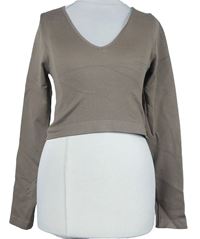 Dámské hnědé žebrované elastické crop triko Primark 