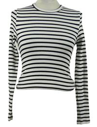 Dámske bielo-čierne pruhované crop tričko Bershka