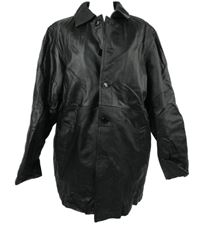 Pánský černý koženkový zateplený kabát 