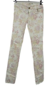 Dámské bílo-růžové květované skinny rifle 