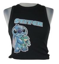 Dámský černý žebrovaný crop top se Stitchem Disney 