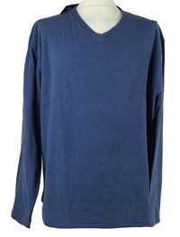 Nové - Pánské tmavomodré fleecové žebrované pyžamové triko Smalls 