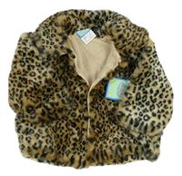 Béžový kožušinový zateplený kabát s leopardím vzorom