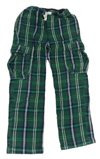 Zeleno-bielo-modré kockované flanelové nohavice s vreckami Mini Boden