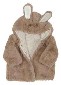 Staroružová kožušinová podšitá bunda s kapucňou s uškami zn. Next