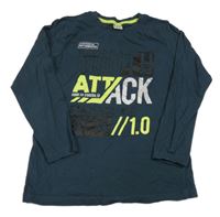 Tmavomodré tričko s nápisom Y.F.K.