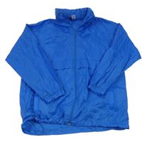 Modrá šusťáková větrovka s ukrývací kapucí 