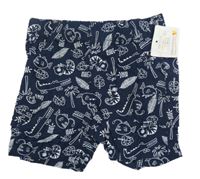 Nové - tmavomodré plátenné kraťasy so zvieratkami a palmami Topolino