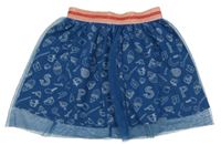 Tmavomodro-ružová tylová sukňa s obrázkami