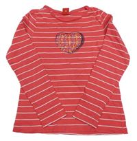 Růžovo-bílé pruhované triko se srdíčkem a kamínky S. Oliver