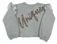 Světlešedá melírovaná crop mikina s leopardím nápisem Matalan
