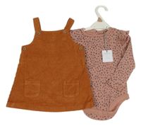 Nové - 2 Set - Staroružové bodkované body + Hrdzavé menšestrové na traké šaty Tu