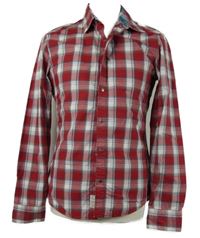 Pánska červeno-bielo-sivá kockovaná slim fit košeľa Esprit