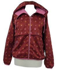 Dámska červená šušťáková jarná bunda so sovami a kapucňou