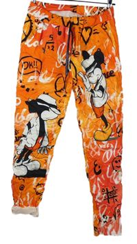 Dámské oranžovo-červené vzorované kalhoty s Mickeym