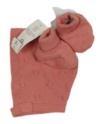 Nové - 2set - růžová pletená čepička s puntíky + capáčky F&F