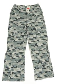Zeleno-tmavošedé army lehké kalhoty s kapsami Peacocks