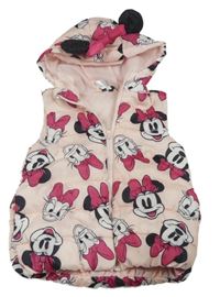 Světlerůžová šusťáková zateplená vesta s Minnie a kapucí Disney
