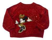 Červený žinylkový svetr s Minnie Disney