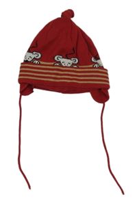 Červená čapica s myškami a tkaničkou