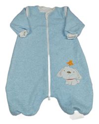 Světlemodrý melírovaný zateplený spací pytel s pejskem a rukávy