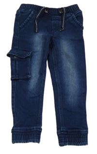 Tmavomodré cuff teplákové rifle s vreckom lupilu