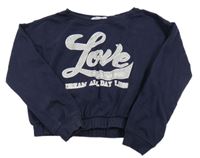 Tmavomodrá crop mikina s nápismi H&M