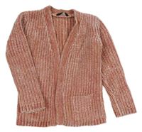 Starorůžovo-zlatý melírovaný žinylkový svetrový cardigan George