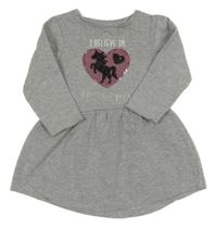 Šedé třpytivé teplákové šaty s koněm z flitrů Kiki&Koko