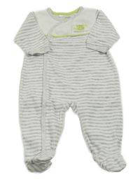 Bielo-sivý pruhovaný zamatový overal s žabkou Ergee