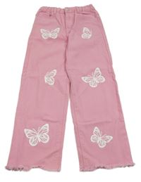 Ružové wide leg rifle s motýly Shein