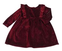 Rubínové zamatové trblietavé šaty s volánikmi F&F