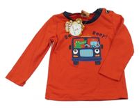 Nové - Červené tričko s autom so zvířaty