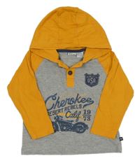Pomerančovo-šedé triko s nápisem a kapucí Cherokee