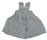 Modrošedo-bílé kostkované plátěné propínací šaty H&M