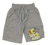 Sivé melírované teplákové kraťasy s Tomem a Jerrym