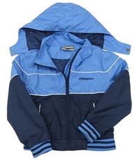 Tmavomodro-modrá šušťáková jarná bunda s ukrývací kapucňou Champion