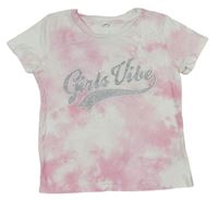 Bielo-ružové batikované tričko s nápisom C&A