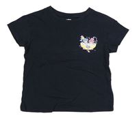 Tmavomodré crop tričko s nápisom a obrázkom Sanrio
