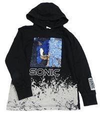 Černé triko se Sonicem z překlápěcích flitrů a kapucí Next
