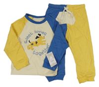 Nové - 2set - Smetanovo-modro-žlutá mikina s pejskem + tepláky M&S