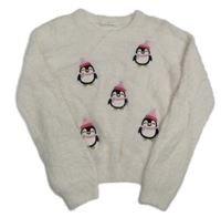 Smotanový chlpatý crop sveter s tučňáky Primark